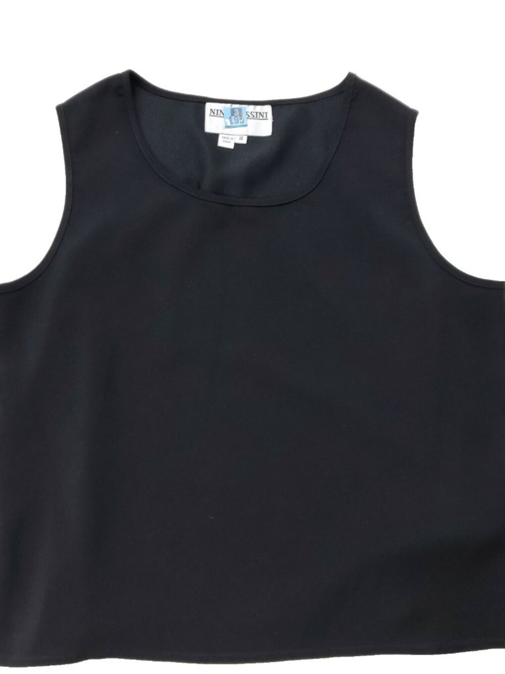 VINTAGE 90s Nina Massini Top Womens 14 Sleeveless Shirt Tank Black Polyester y2K